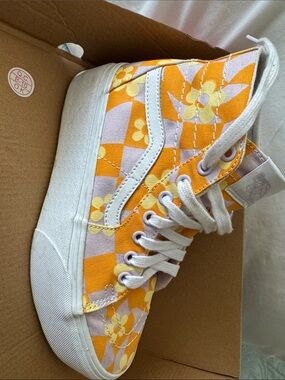 Vans Women's Yellow & Lavender Floral Checker High-Top PLATFORM
